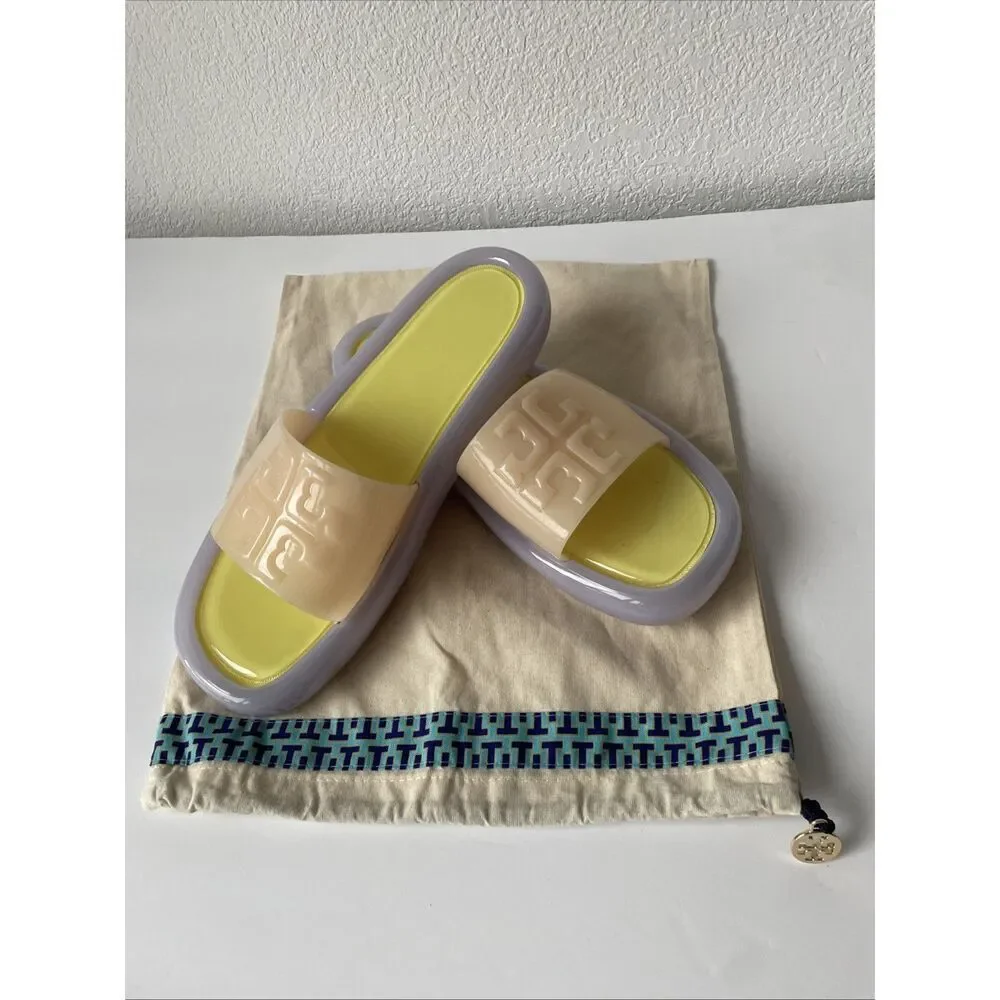 New Tory Burch Bubble Jelly Slide Sandal Peach/Citron Women’s 10.5
